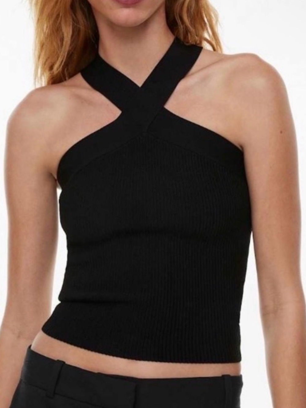 NWT Boutique Skies are Blue Black Ribbed Cross-Neck Tank Top Sexy Going Out Top
